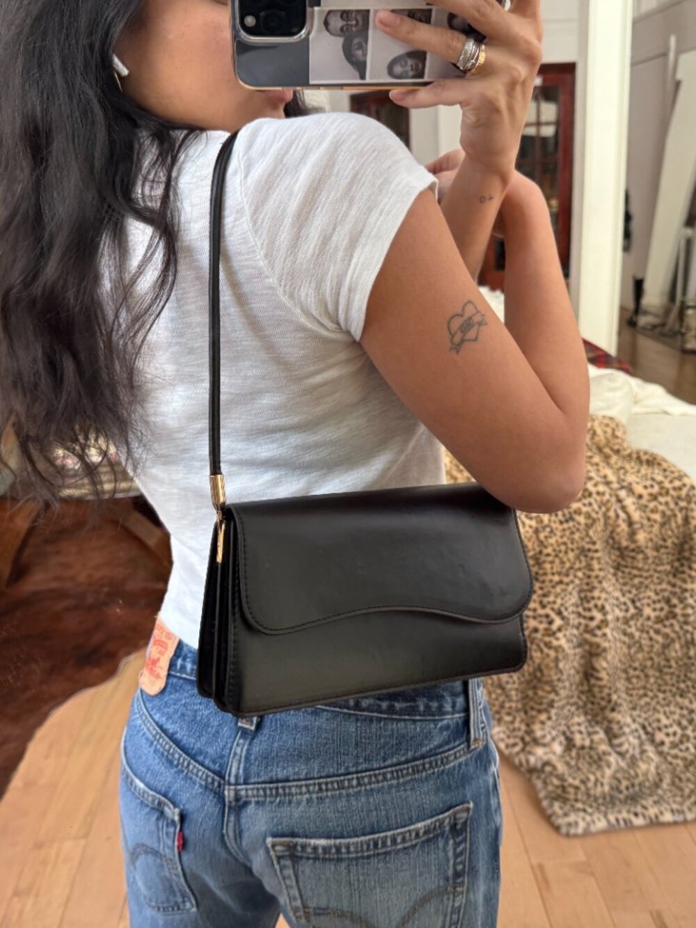 Black Mini Shoulder Bag Y2K Baguette Minimalist